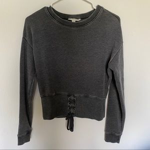 American Eagle Distressed Tie Crop Sweatshirt